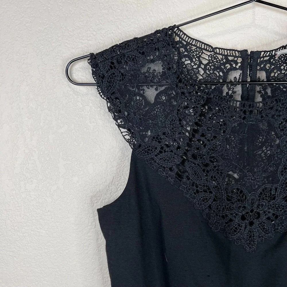 Ted Baker‎ Violina Mini Dress Size Large Black Lace Trim Jersey Sleeveless Party